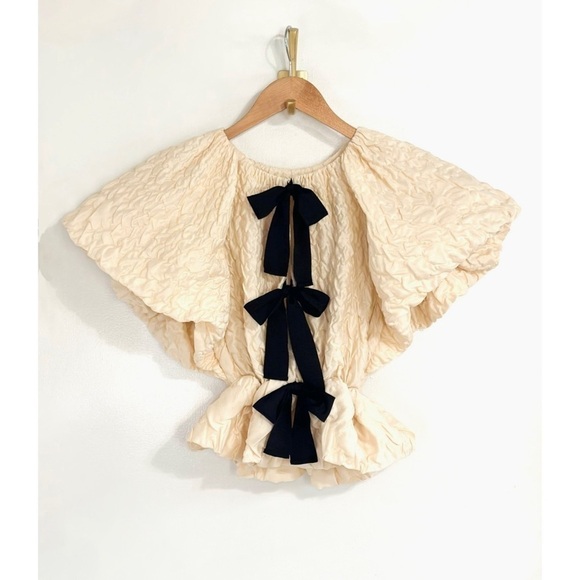 Ulla Johnson Off-White Peplum Puff-Sleeve Babette Top - Picture 2 of 8